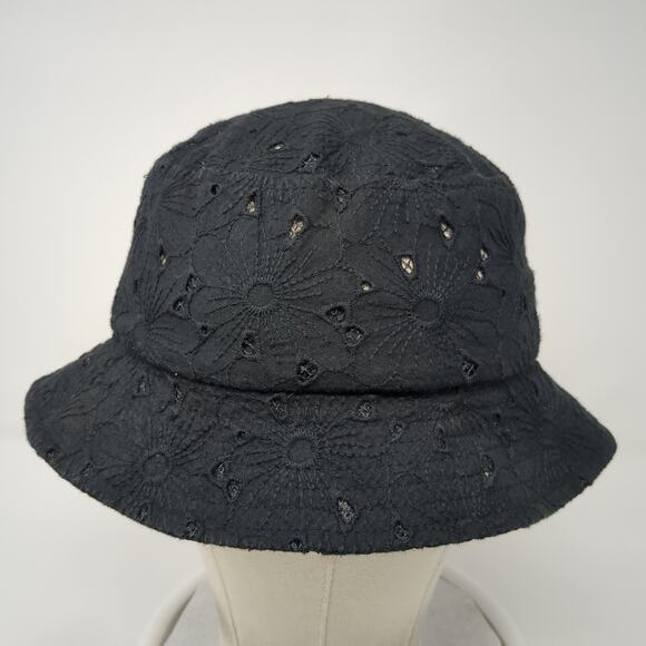 C.C Bucket Hat Black One Size Lightweight Floral Eyelet Blank Polycotton - Picture 2 of 10
